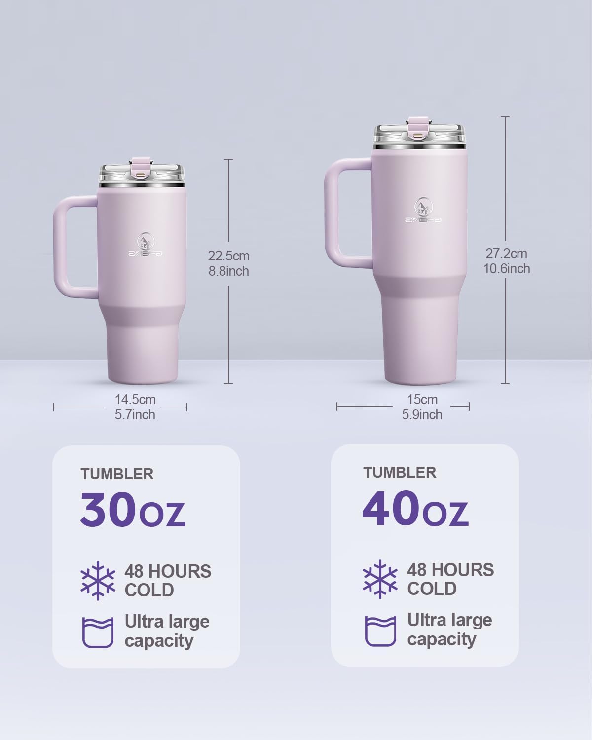 30/40/50 oz Tumbler with Handle, Water Bottles with Straw Lid, Insulated Stainless Steel Travel Mug Cup Holder Friendly, Keep Drinks Cold or Hot for Hours