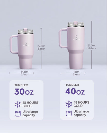 30/40/50 oz Tumbler with Handle, Water Bottles with Straw Lid, Insulated Stainless Steel Travel Mug Cup Holder Friendly, Keep Drinks Cold or Hot for Hours