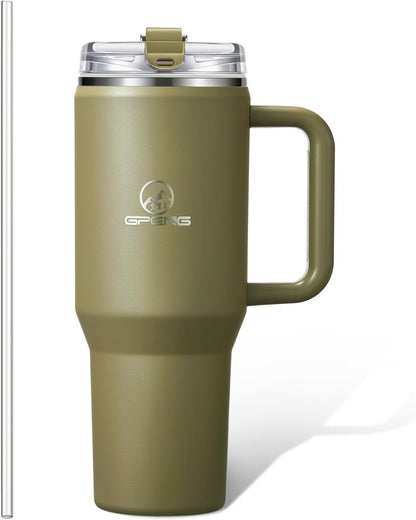 30/40/50 oz Tumbler with Handle, Water Bottles with Straw Lid, Insulated Stainless Steel Travel Mug Cup Holder Friendly, Keep Drinks Cold or Hot for Hours