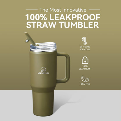 30/40/50 oz Tumbler with Handle, Water Bottles with Straw Lid, Insulated Stainless Steel Travel Mug Cup Holder Friendly, Keep Drinks Cold or Hot for Hours