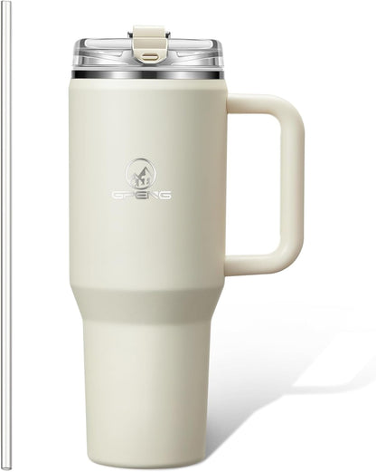 30/40/50 oz Tumbler with Handle, Water Bottles with Straw Lid, Insulated Stainless Steel Travel Mug Cup Holder Friendly, Keep Drinks Cold or Hot for Hours