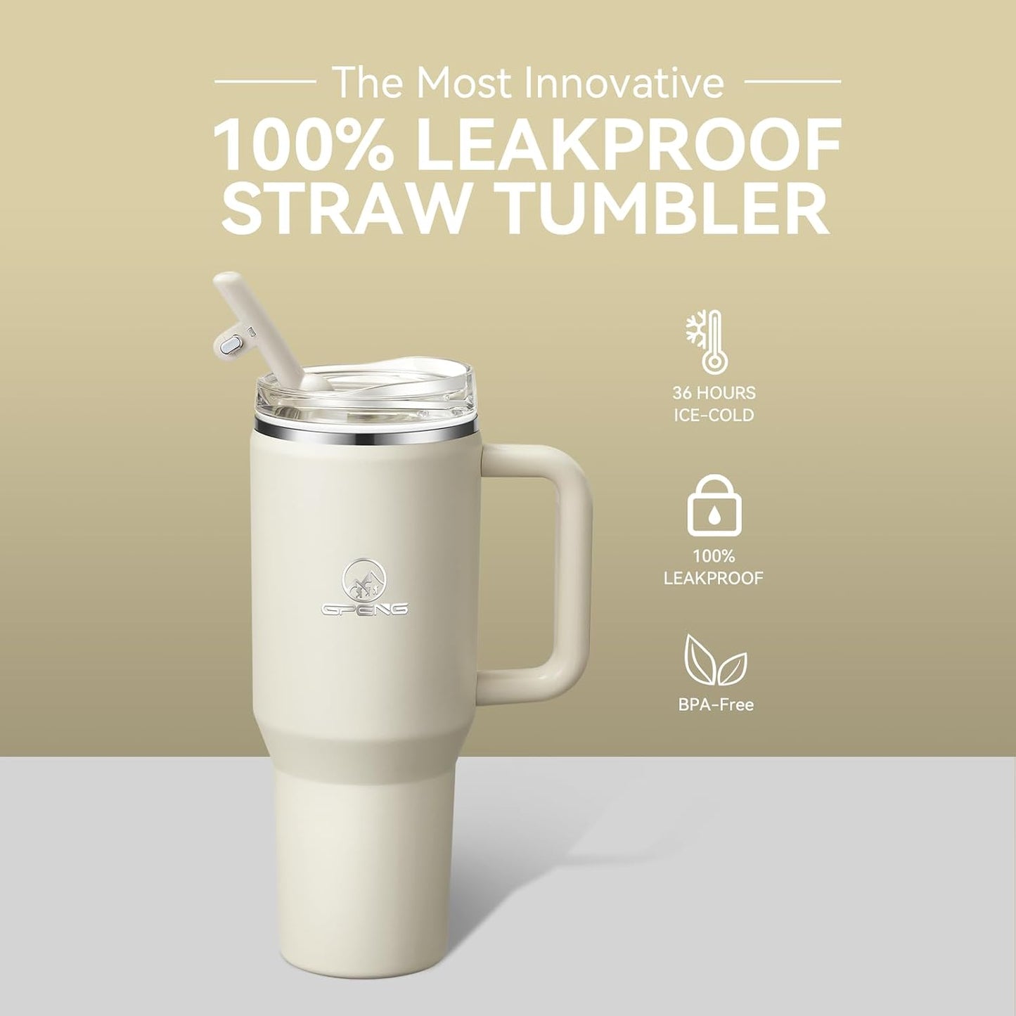 30/40/50 oz Tumbler with Handle, Water Bottles with Straw Lid, Insulated Stainless Steel Travel Mug Cup Holder Friendly, Keep Drinks Cold or Hot for Hours