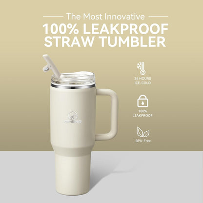 30/40/50 oz Tumbler with Handle, Water Bottles with Straw Lid, Insulated Stainless Steel Travel Mug Cup Holder Friendly, Keep Drinks Cold or Hot for Hours