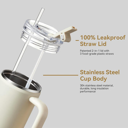 30/40/50 oz Tumbler with Handle, Water Bottles with Straw Lid, Insulated Stainless Steel Travel Mug Cup Holder Friendly, Keep Drinks Cold or Hot for Hours