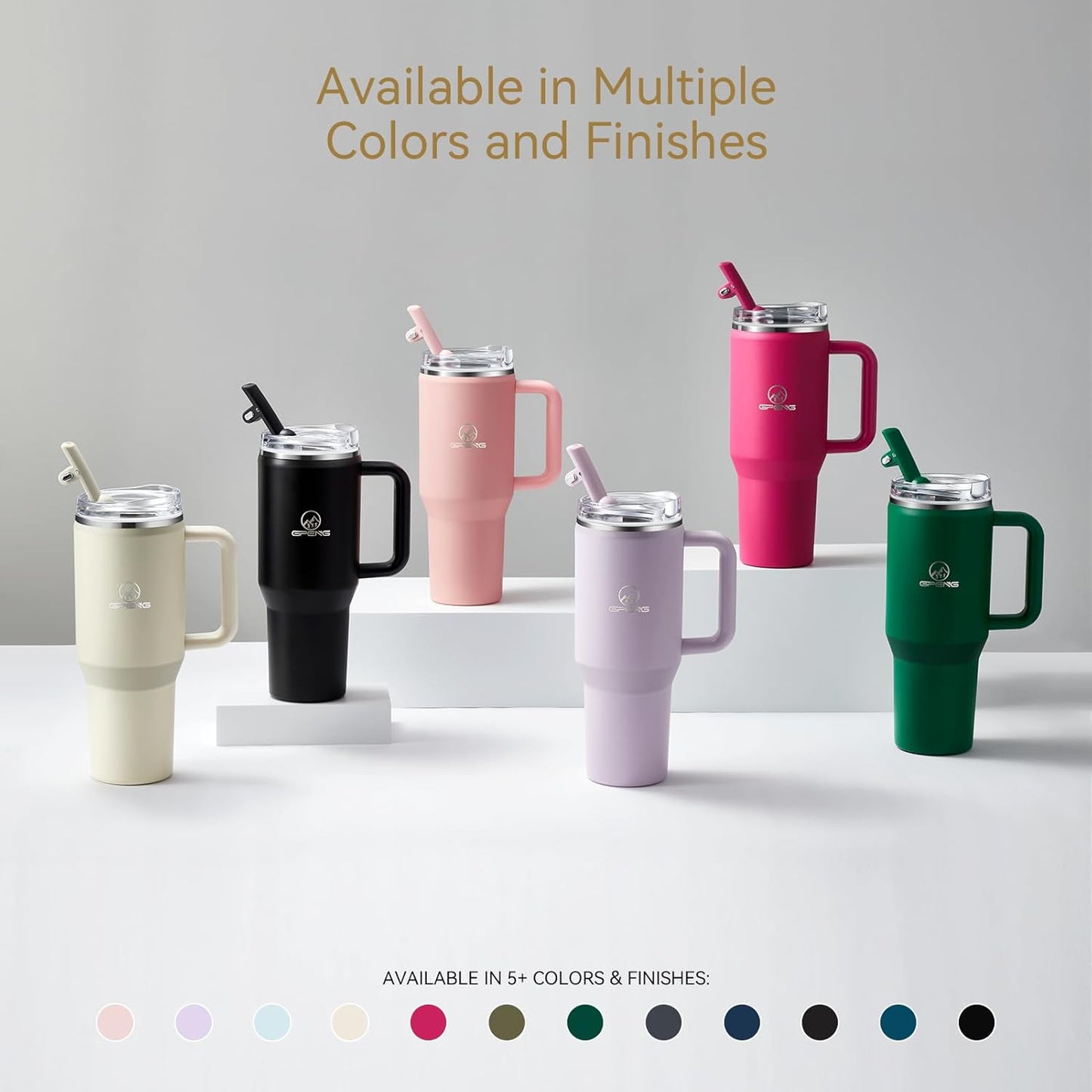 30/40/50 oz Tumbler with Handle, Water Bottles with Straw Lid, Insulated Stainless Steel Travel Mug Cup Holder Friendly, Keep Drinks Cold or Hot for Hours