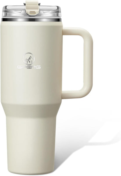 30/40/50 oz Tumbler with Handle, Water Bottles with Straw Lid, Insulated Stainless Steel Travel Mug Cup Holder Friendly, Keep Drinks Cold or Hot for Hours