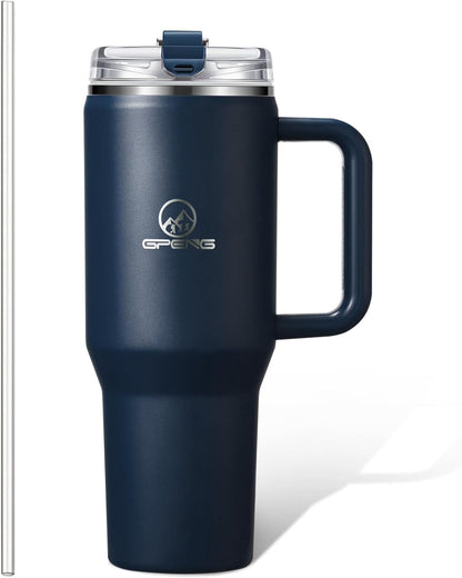 30/40/50 oz Tumbler with Handle, Water Bottles with Straw Lid, Insulated Stainless Steel Travel Mug Cup Holder Friendly, Keep Drinks Cold or Hot for Hours