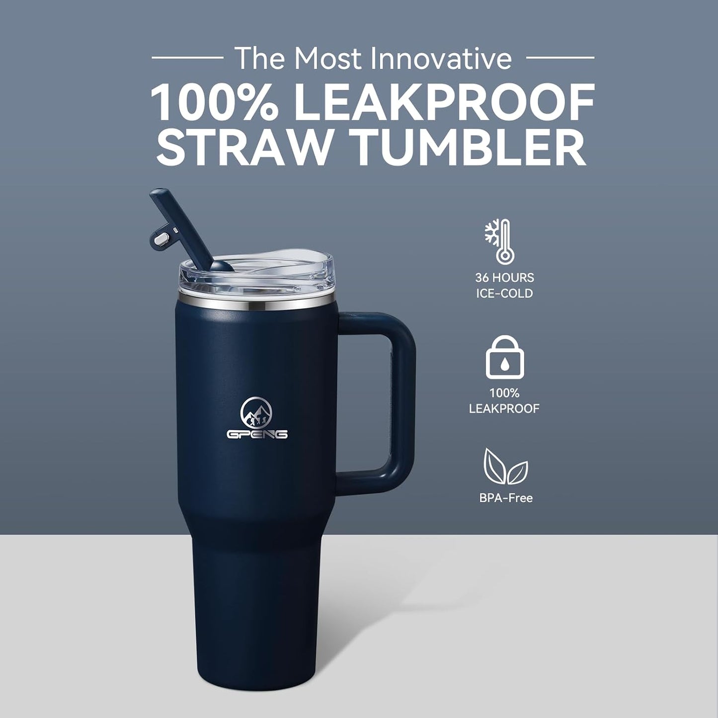 30/40/50 oz Tumbler with Handle, Water Bottles with Straw Lid, Insulated Stainless Steel Travel Mug Cup Holder Friendly, Keep Drinks Cold or Hot for Hours