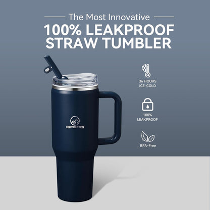 30/40/50 oz Tumbler with Handle, Water Bottles with Straw Lid, Insulated Stainless Steel Travel Mug Cup Holder Friendly, Keep Drinks Cold or Hot for Hours