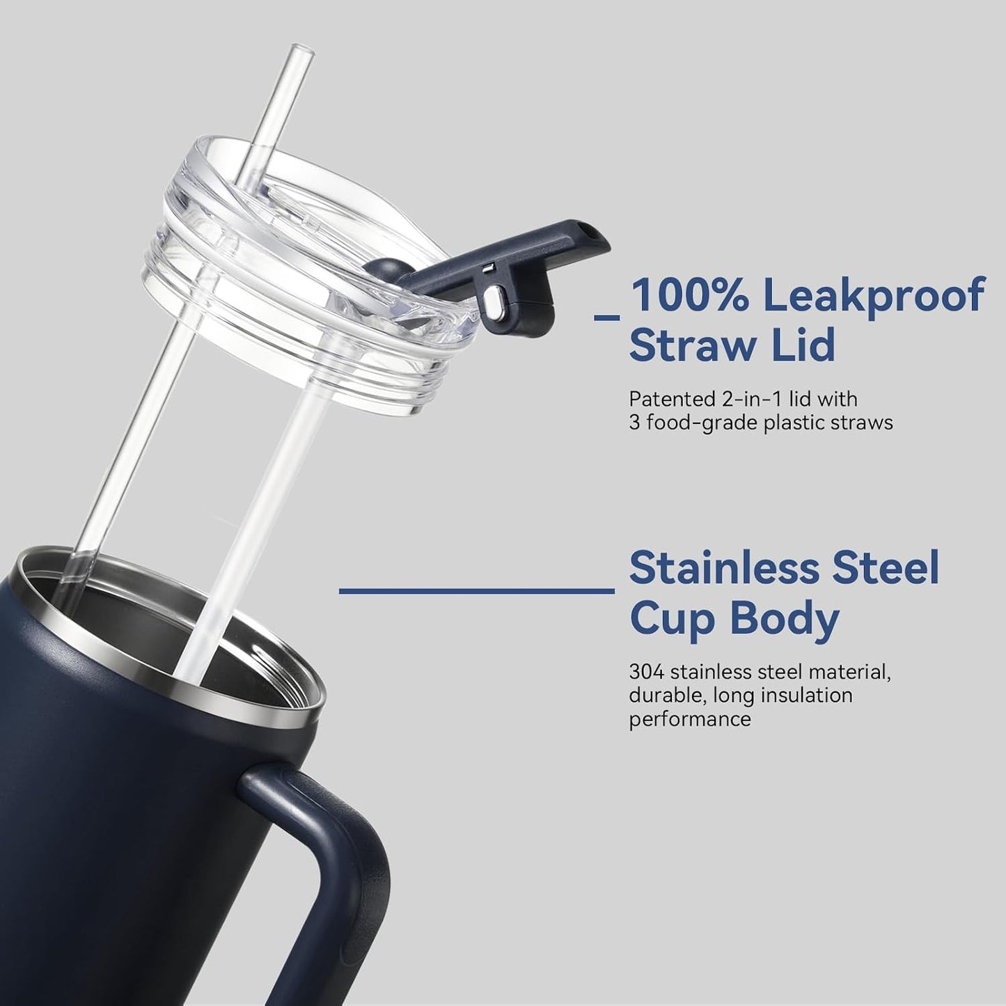 30/40/50 oz Tumbler with Handle, Water Bottles with Straw Lid, Insulated Stainless Steel Travel Mug Cup Holder Friendly, Keep Drinks Cold or Hot for Hours