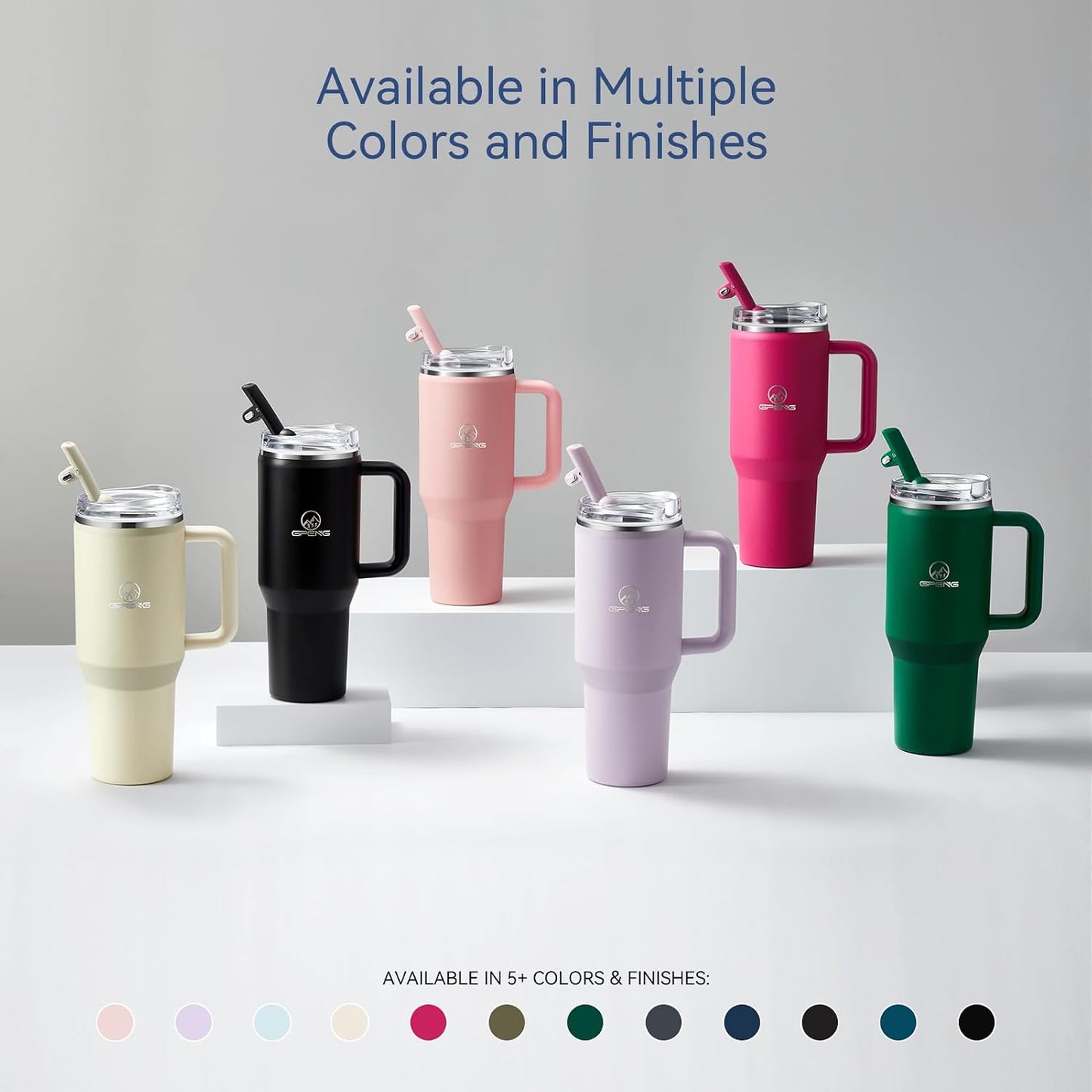 30/40/50 oz Tumbler with Handle, Water Bottles with Straw Lid, Insulated Stainless Steel Travel Mug Cup Holder Friendly, Keep Drinks Cold or Hot for Hours