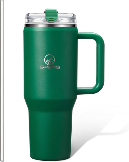 30/40/50 oz Tumbler with Handle, Water Bottles with Straw Lid, Insulated Stainless Steel Travel Mug Cup Holder Friendly, Keep Drinks Cold or Hot for Hours