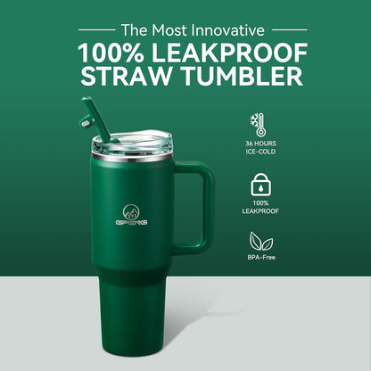 30/40/50 oz Tumbler with Handle, Water Bottles with Straw Lid, Insulated Stainless Steel Travel Mug Cup Holder Friendly, Keep Drinks Cold or Hot for Hours