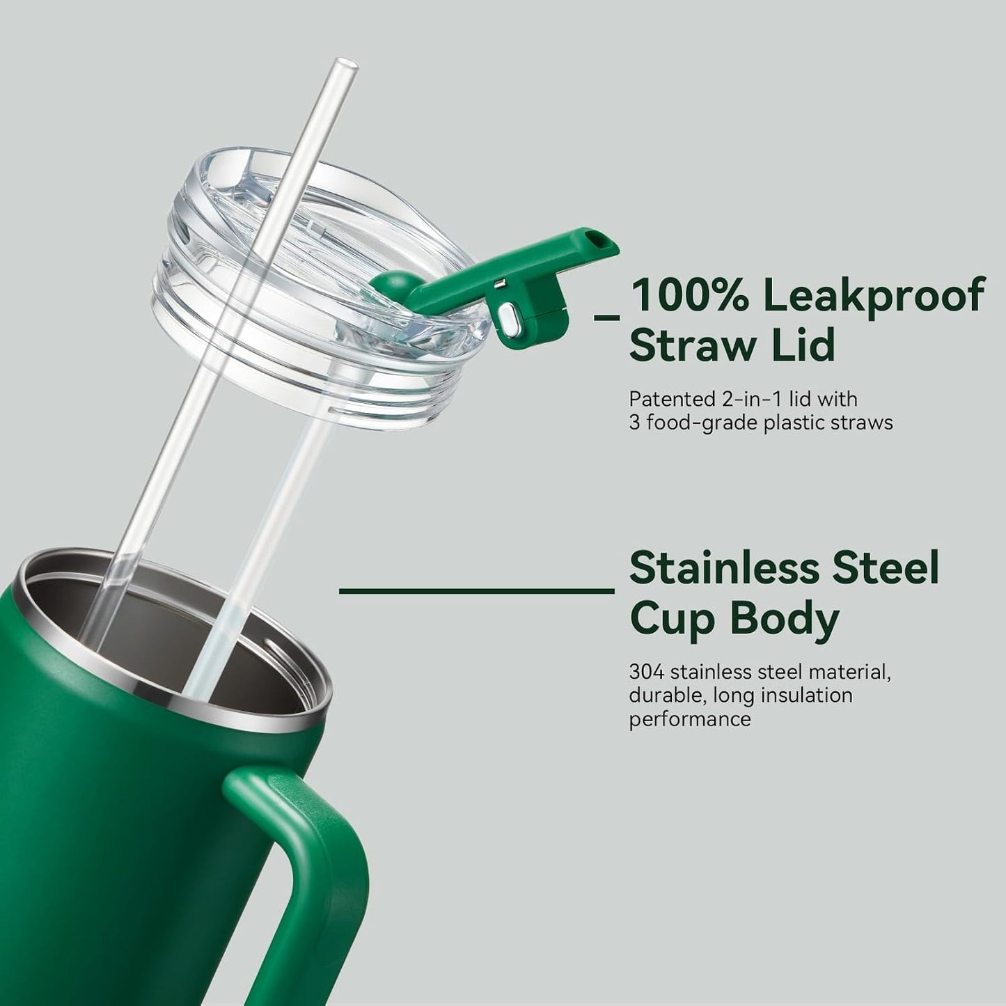 30/40/50 oz Tumbler with Handle, Water Bottles with Straw Lid, Insulated Stainless Steel Travel Mug Cup Holder Friendly, Keep Drinks Cold or Hot for Hours