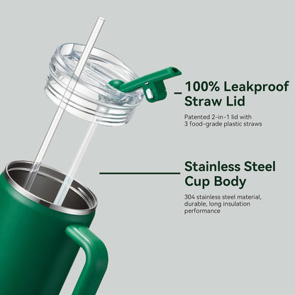 30/40/50 oz Tumbler with Handle, Water Bottles with Straw Lid, Insulated Stainless Steel Travel Mug Cup Holder Friendly, Keep Drinks Cold or Hot for Hours