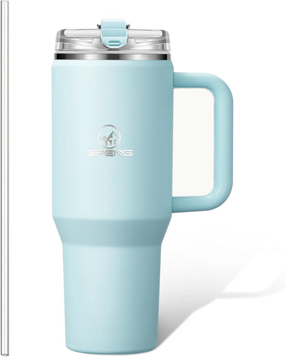 30/40/50 oz Tumbler with Handle, Water Bottles with Straw Lid, Insulated Stainless Steel Travel Mug Cup Holder Friendly, Keep Drinks Cold or Hot for Hours