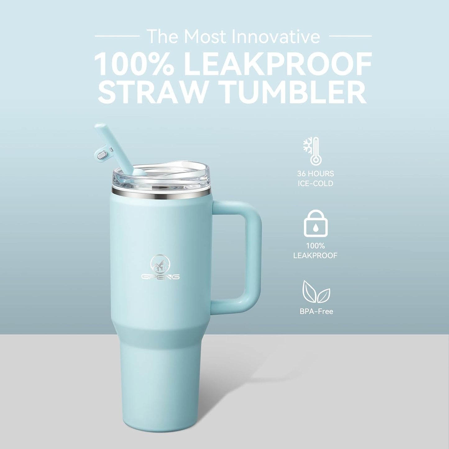 30/40/50 oz Tumbler with Handle, Water Bottles with Straw Lid, Insulated Stainless Steel Travel Mug Cup Holder Friendly, Keep Drinks Cold or Hot for Hours
