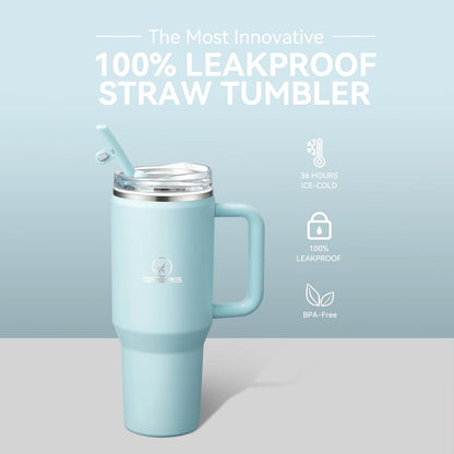 30/40/50 oz Tumbler with Handle, Water Bottles with Straw Lid, Insulated Stainless Steel Travel Mug Cup Holder Friendly, Keep Drinks Cold or Hot for Hours