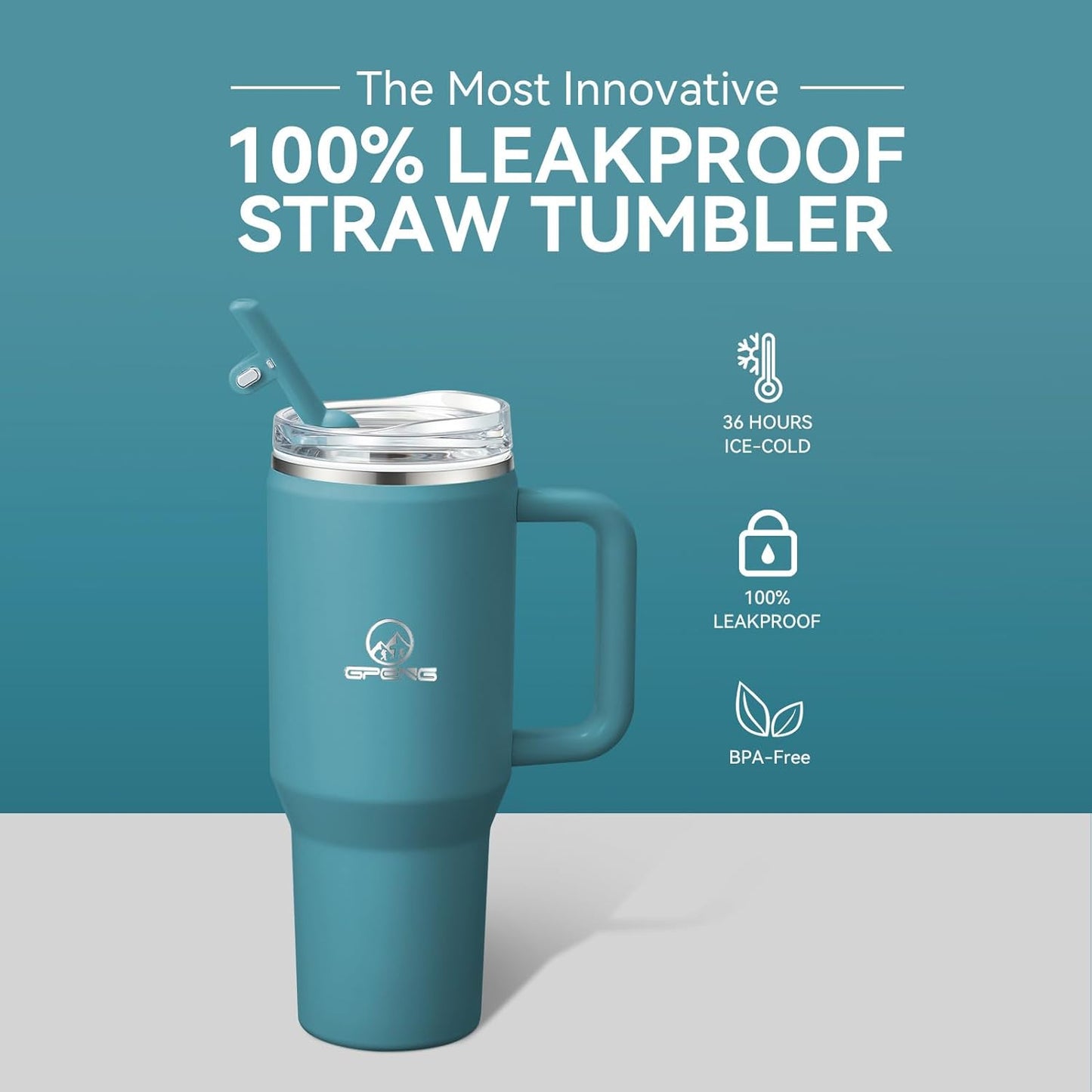 30/40/50 oz Tumbler with Handle, Water Bottles with Straw Lid, Insulated Stainless Steel Travel Mug Cup Holder Friendly, Keep Drinks Cold or Hot for Hours
