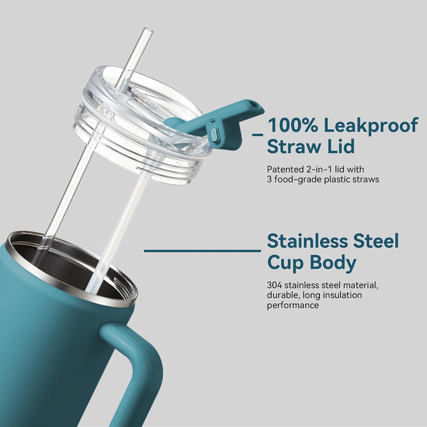 30/40/50 oz Tumbler with Handle, Water Bottles with Straw Lid, Insulated Stainless Steel Travel Mug Cup Holder Friendly, Keep Drinks Cold or Hot for Hours
