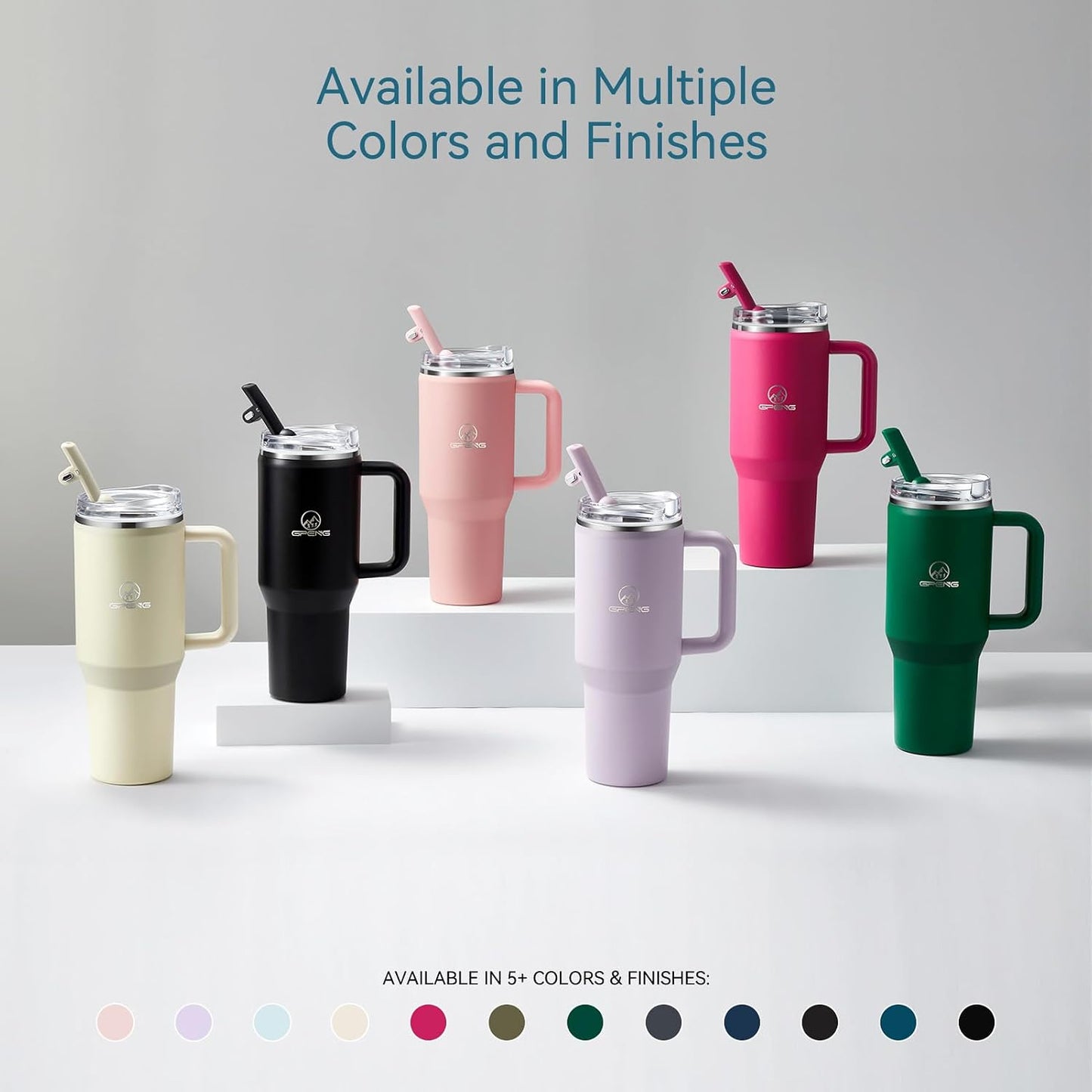30/40/50 oz Tumbler with Handle, Water Bottles with Straw Lid, Insulated Stainless Steel Travel Mug Cup Holder Friendly, Keep Drinks Cold or Hot for Hours
