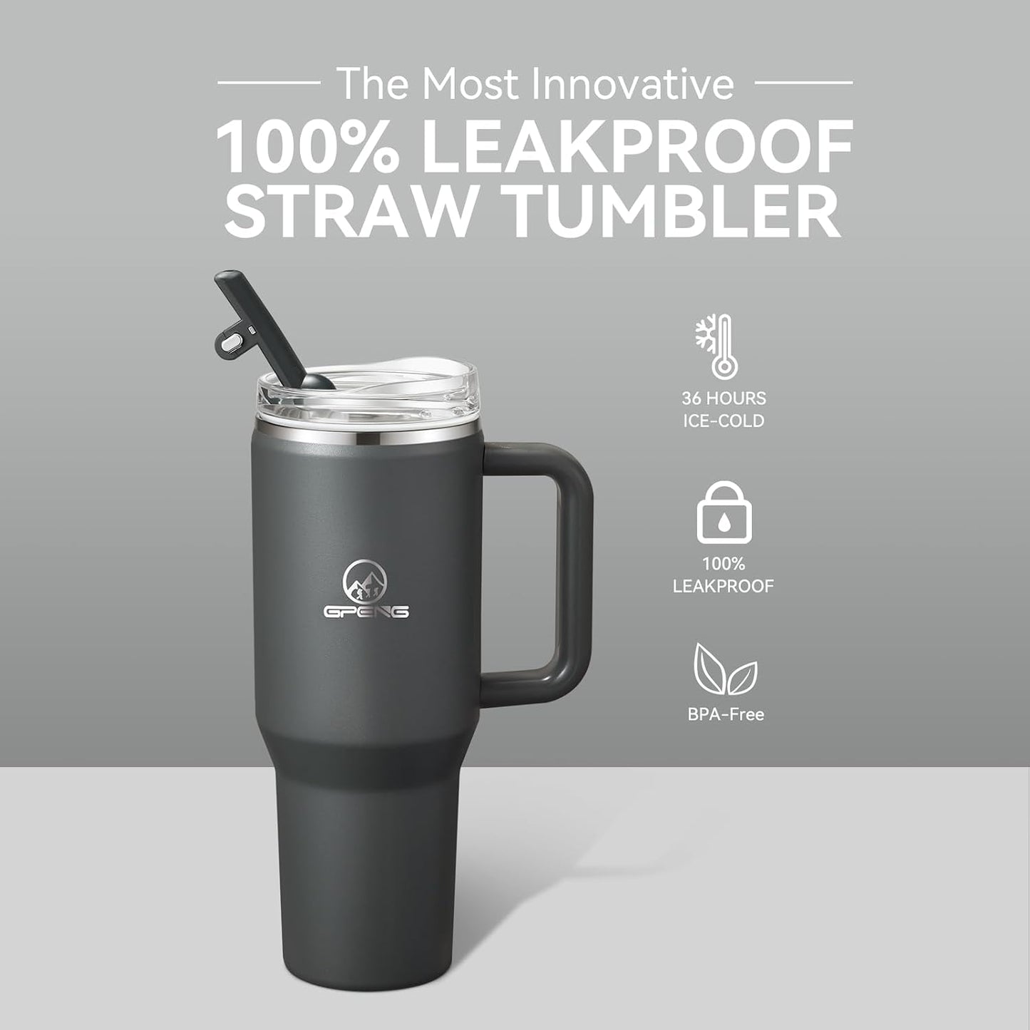 30/40/50 oz Tumbler with Handle, Water Bottles with Straw Lid, Insulated Stainless Steel Travel Mug Cup Holder Friendly, Keep Drinks Cold or Hot for Hours