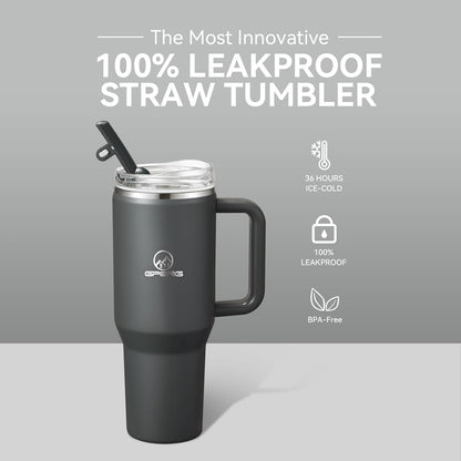 30/40/50 oz Tumbler with Handle, Water Bottles with Straw Lid, Insulated Stainless Steel Travel Mug Cup Holder Friendly, Keep Drinks Cold or Hot for Hours