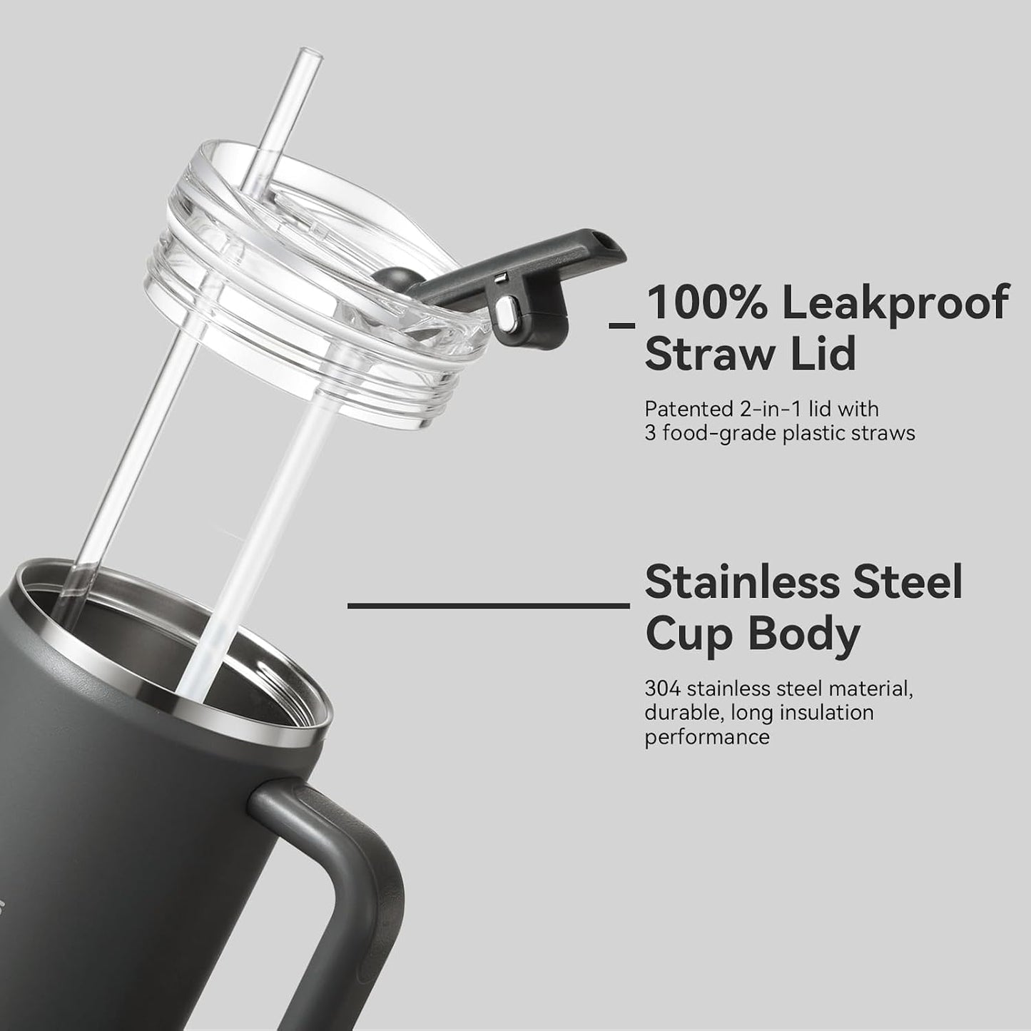 30/40/50 oz Tumbler with Handle, Water Bottles with Straw Lid, Insulated Stainless Steel Travel Mug Cup Holder Friendly, Keep Drinks Cold or Hot for Hours
