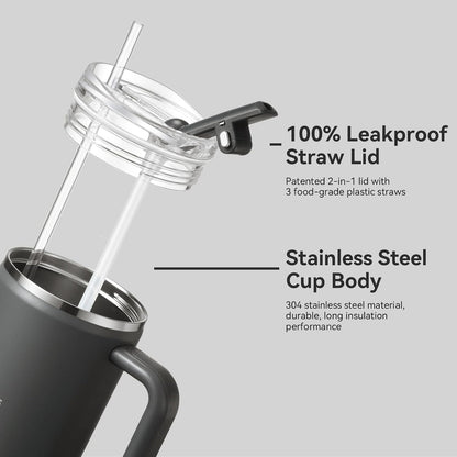 30/40/50 oz Tumbler with Handle, Water Bottles with Straw Lid, Insulated Stainless Steel Travel Mug Cup Holder Friendly, Keep Drinks Cold or Hot for Hours