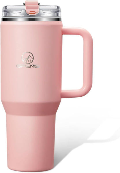 30/40/50 oz Tumbler with Handle, Water Bottles with Straw Lid, Insulated Stainless Steel Travel Mug Cup Holder Friendly, Keep Drinks Cold or Hot for Hours