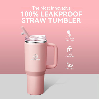 30/40/50 oz Tumbler with Handle, Water Bottles with Straw Lid, Insulated Stainless Steel Travel Mug Cup Holder Friendly, Keep Drinks Cold or Hot for Hours