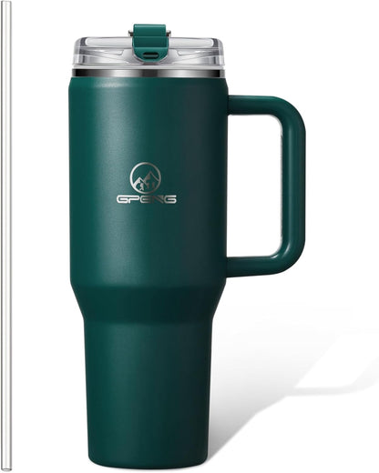 30/40/50 oz Tumbler with Handle, Water Bottles with Straw Lid, Insulated Stainless Steel Travel Mug Cup Holder Friendly, Keep Drinks Cold or Hot for Hours