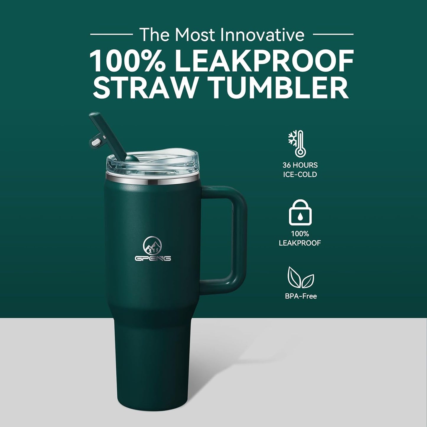 30/40/50 oz Tumbler with Handle, Water Bottles with Straw Lid, Insulated Stainless Steel Travel Mug Cup Holder Friendly, Keep Drinks Cold or Hot for Hours