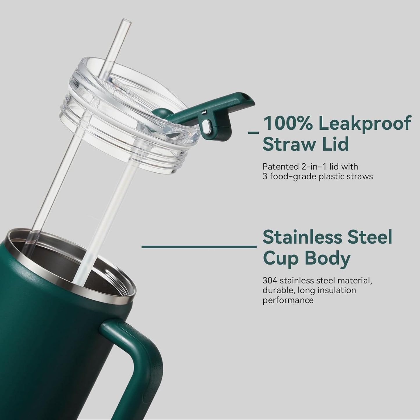 30/40/50 oz Tumbler with Handle, Water Bottles with Straw Lid, Insulated Stainless Steel Travel Mug Cup Holder Friendly, Keep Drinks Cold or Hot for Hours