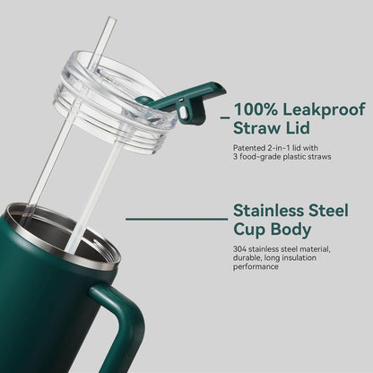 30/40/50 oz Tumbler with Handle, Water Bottles with Straw Lid, Insulated Stainless Steel Travel Mug Cup Holder Friendly, Keep Drinks Cold or Hot for Hours