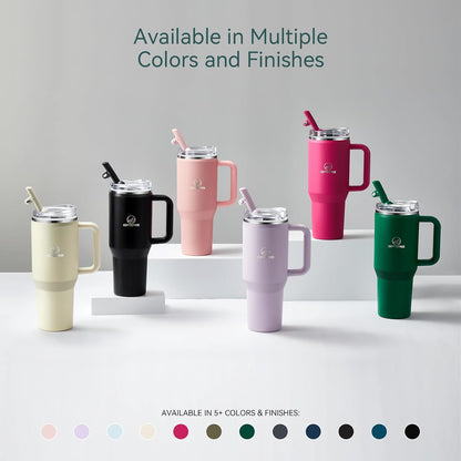 30/40/50 oz Tumbler with Handle, Water Bottles with Straw Lid, Insulated Stainless Steel Travel Mug Cup Holder Friendly, Keep Drinks Cold or Hot for Hours