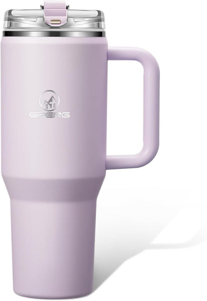 30/40/50 oz Tumbler with Handle, Water Bottles with Straw Lid, Insulated Stainless Steel Travel Mug Cup Holder Friendly, Keep Drinks Cold or Hot for Hours