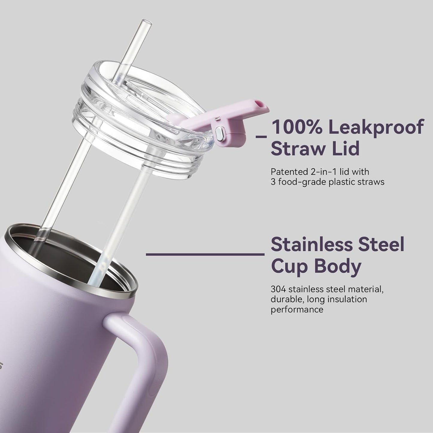 30/40/50 oz Tumbler with Handle, Water Bottles with Straw Lid, Insulated Stainless Steel Travel Mug Cup Holder Friendly, Keep Drinks Cold or Hot for Hours