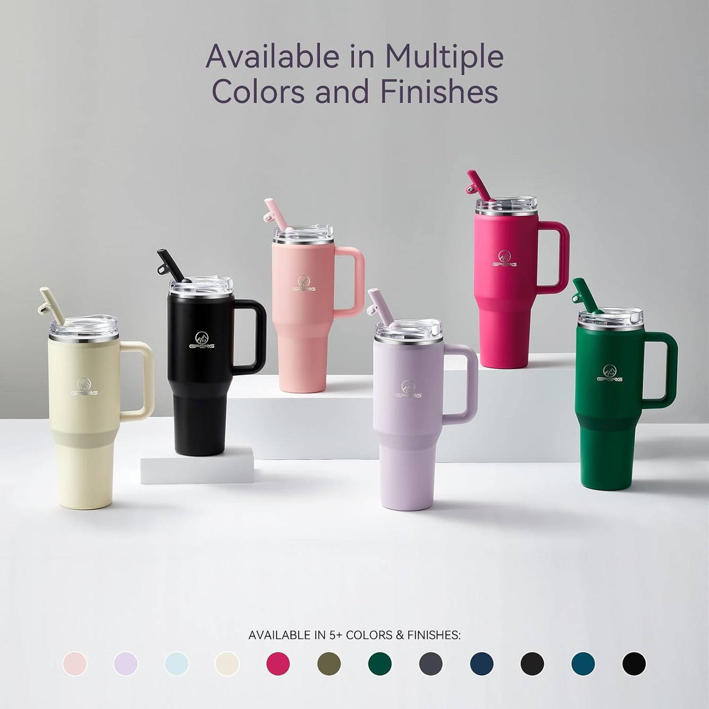 30/40/50 oz Tumbler with Handle, Water Bottles with Straw Lid, Insulated Stainless Steel Travel Mug Cup Holder Friendly, Keep Drinks Cold or Hot for Hours