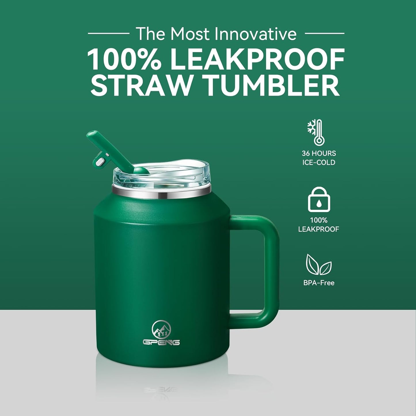 30/40/50 oz Tumbler with Handle, Water Bottles with Straw Lid, Insulated Stainless Steel Travel Mug Cup Holder Friendly, Keep Drinks Cold or Hot for Hours