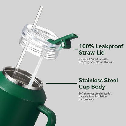 30/40/50 oz Tumbler with Handle, Water Bottles with Straw Lid, Insulated Stainless Steel Travel Mug Cup Holder Friendly, Keep Drinks Cold or Hot for Hours