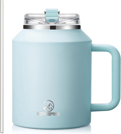 30/40/50 oz Tumbler with Handle, Water Bottles with Straw Lid, Insulated Stainless Steel Travel Mug Cup Holder Friendly, Keep Drinks Cold or Hot for Hours