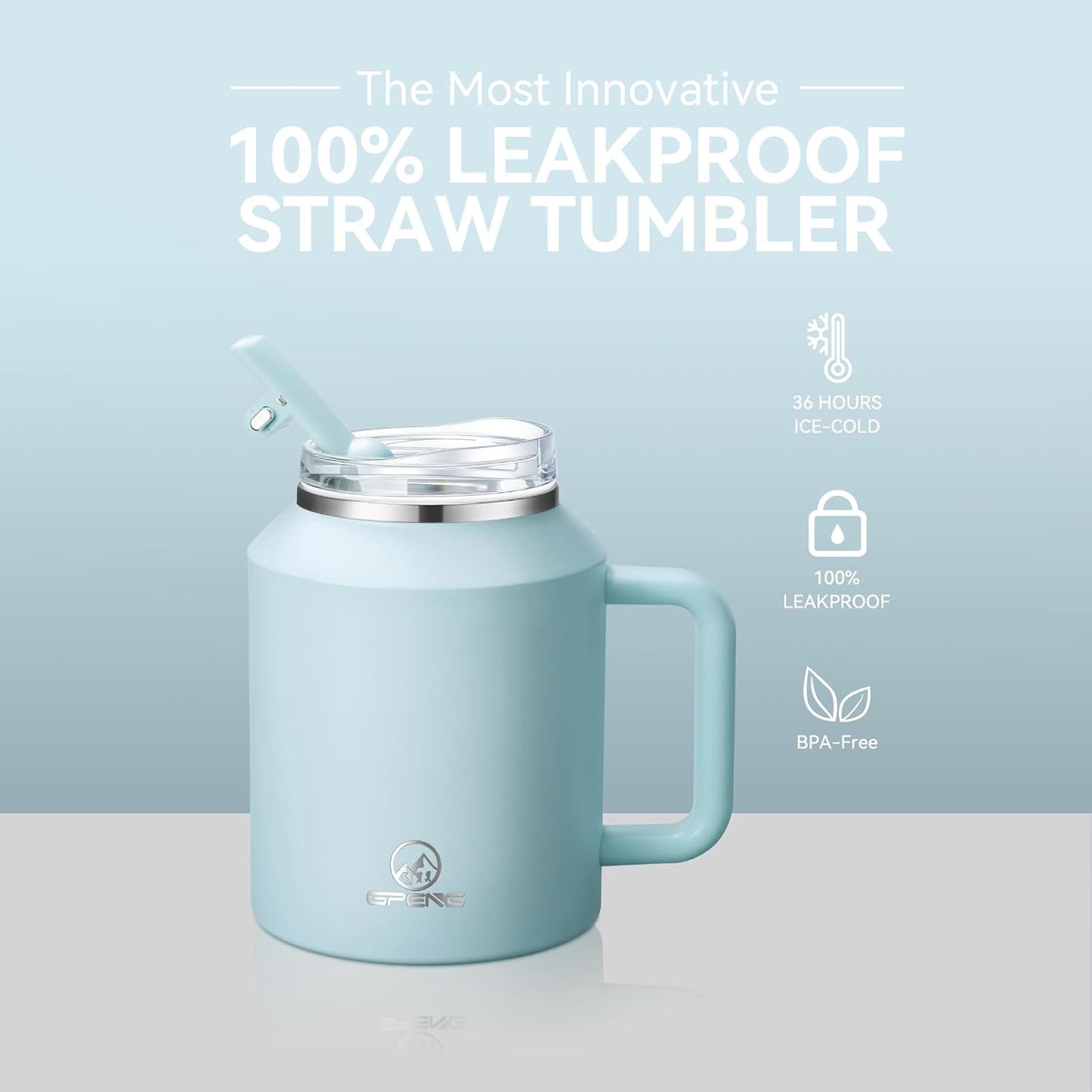 30/40/50 oz Tumbler with Handle, Water Bottles with Straw Lid, Insulated Stainless Steel Travel Mug Cup Holder Friendly, Keep Drinks Cold or Hot for Hours
