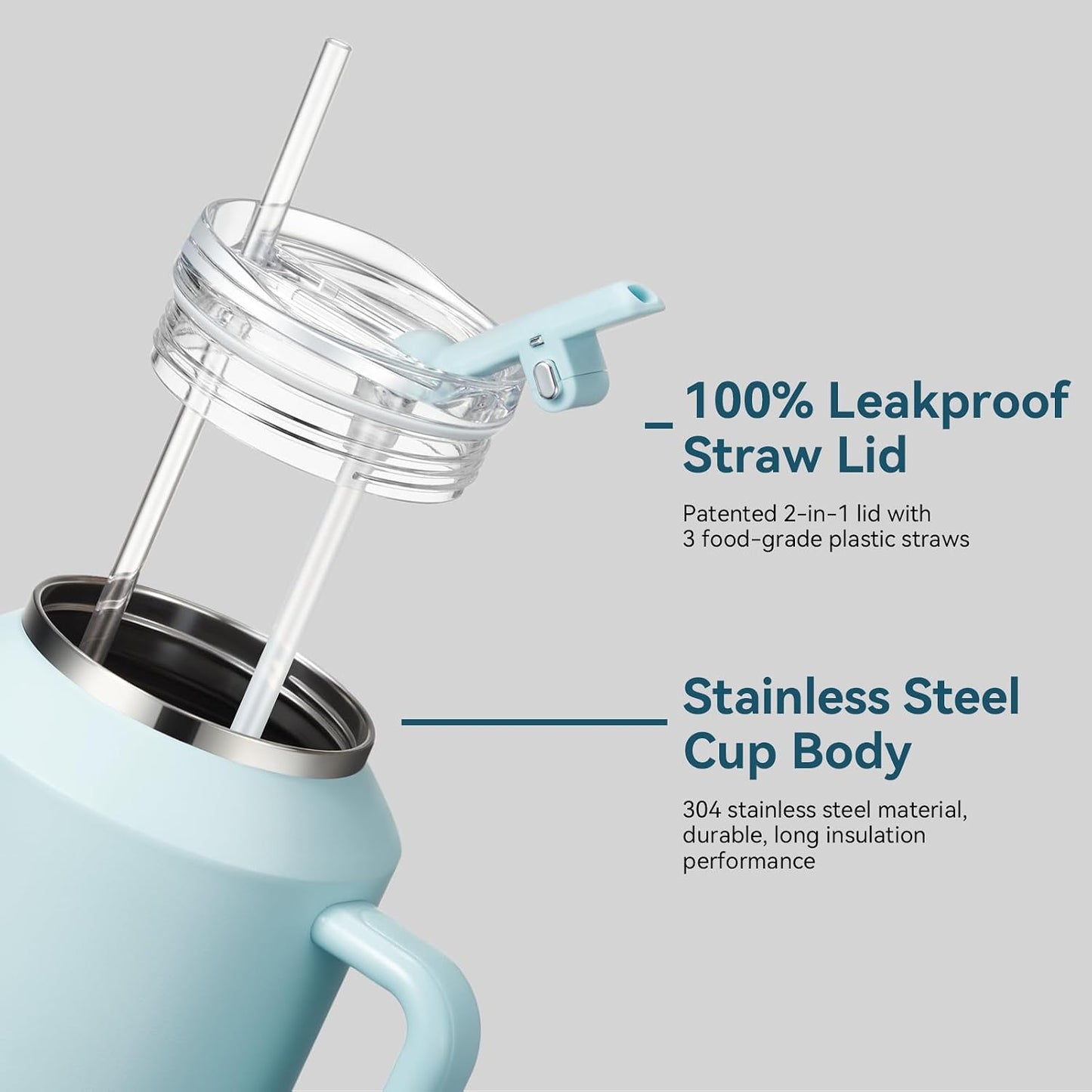 30/40/50 oz Tumbler with Handle, Water Bottles with Straw Lid, Insulated Stainless Steel Travel Mug Cup Holder Friendly, Keep Drinks Cold or Hot for Hours