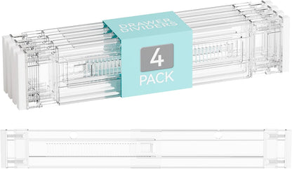 4 Pack 3.2 Inch Shallow Acrylic Drawer Dividers for Clothes -Expandable from 15-21''- Adjustable Drawer Dividers for Baby Clothing,Sock,Underwear,Clear in Drawer Separators for Dresser,Kitchen