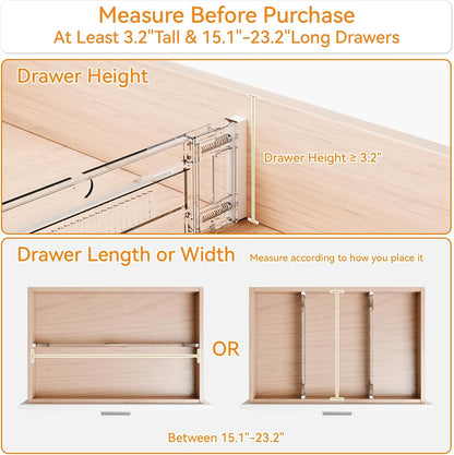 4 Pack 3.2 Inch Shallow Acrylic Drawer Dividers for Clothes -Expandable from 15-21''- Adjustable Drawer Dividers for Baby Clothing,Sock,Underwear,Clear in Drawer Separators for Dresser,Kitchen