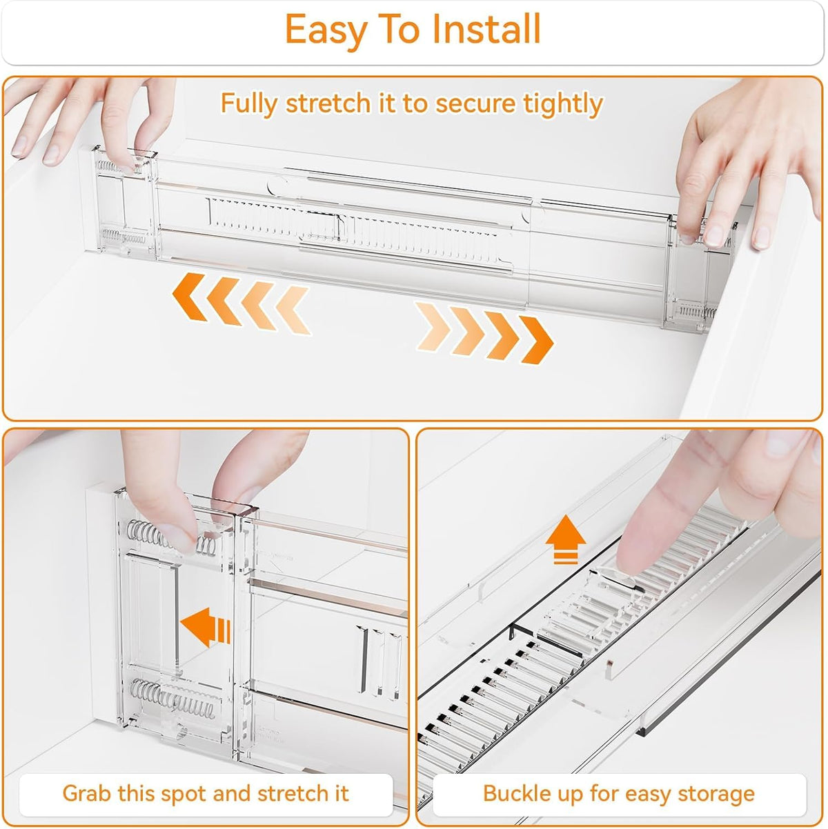 4 Pack 3.2 Inch Shallow Acrylic Drawer Dividers for Clothes -Expandable from 15-21''- Adjustable Drawer Dividers for Baby Clothing,Sock,Underwear,Clear in Drawer Separators for Dresser,Kitchen
