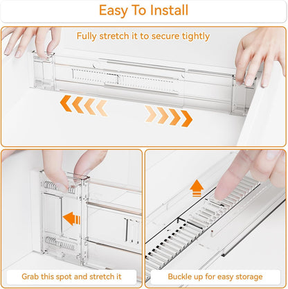 4 Pack 3.2 Inch Shallow Acrylic Drawer Dividers for Clothes -Expandable from 15-21''- Adjustable Drawer Dividers for Baby Clothing,Sock,Underwear,Clear in Drawer Separators for Dresser,Kitchen