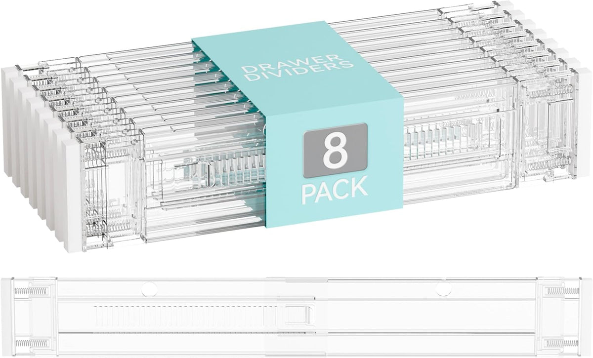 4 Pack 3.2 Inch Shallow Acrylic Drawer Dividers for Clothes -Expandable from 15-21''- Adjustable Drawer Dividers for Baby Clothing,Sock,Underwear,Clear in Drawer Separators for Dresser,Kitchen