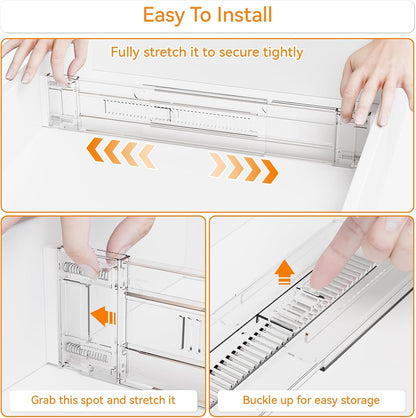 4 Pack 3.2 Inch Shallow Acrylic Drawer Dividers for Clothes -Expandable from 15-21''- Adjustable Drawer Dividers for Baby Clothing,Sock,Underwear,Clear in Drawer Separators for Dresser,Kitchen